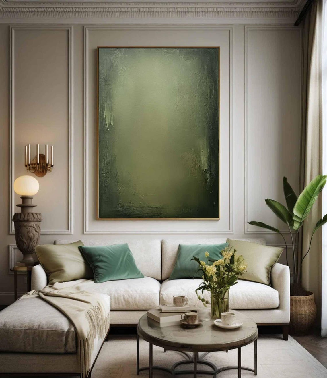 Light Sage Olive Green Abstract Painting Textured Calming Airy Poster - Image 2