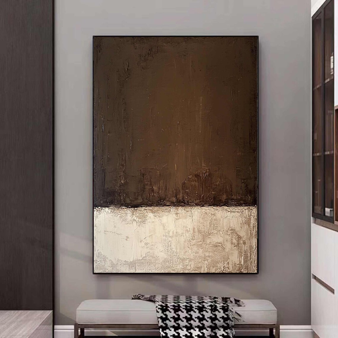 Dark Brown Beige Two Tone Textured Wabi Sabi Abstract Art Print - Image 2