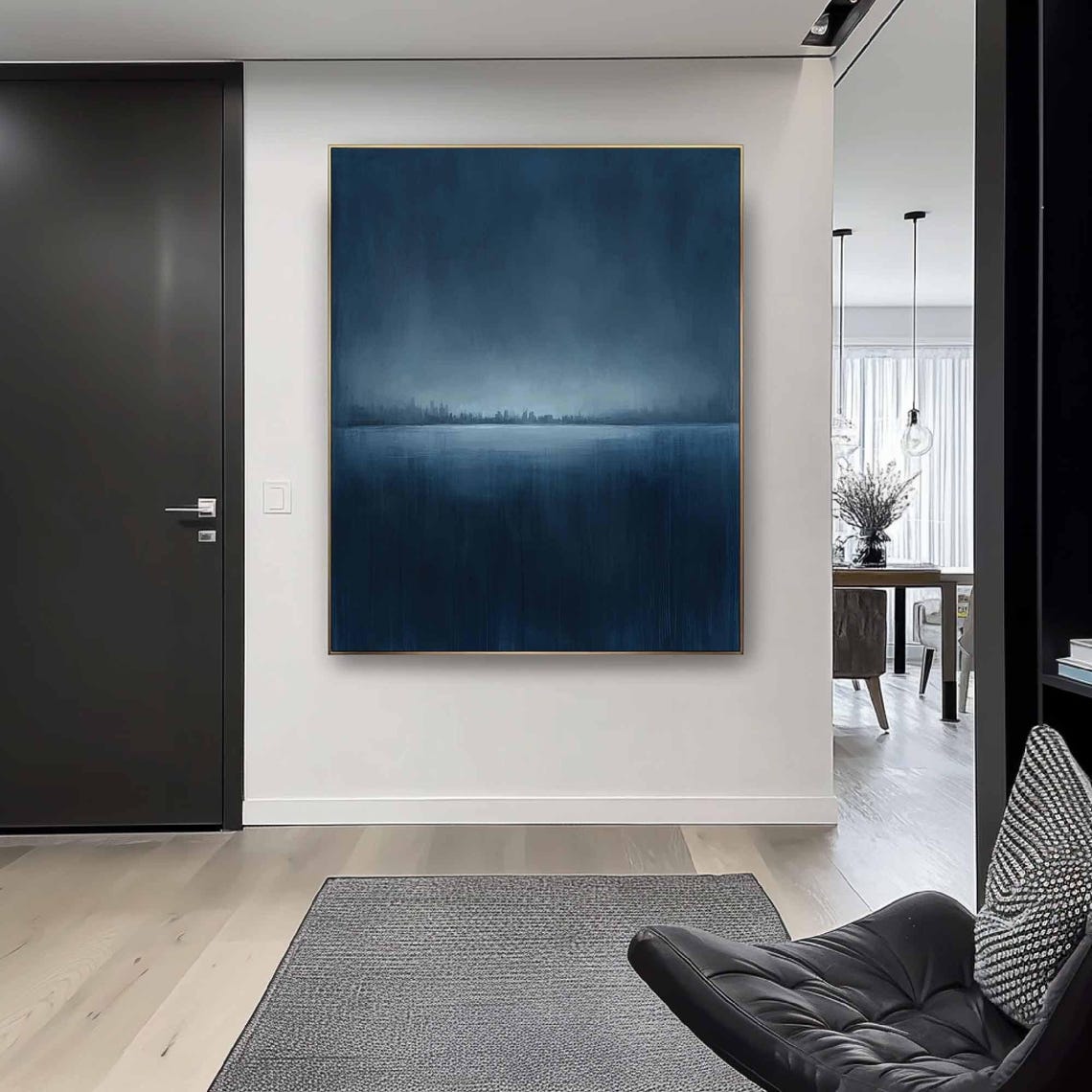 Midnight Blue Abstract Seascape Painting Soft Gradient Modern Wall Art - Image 3