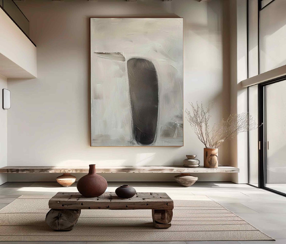 Soft Gray Abstract With Dark Capsule Form Minimalist Art Poster - Image 3