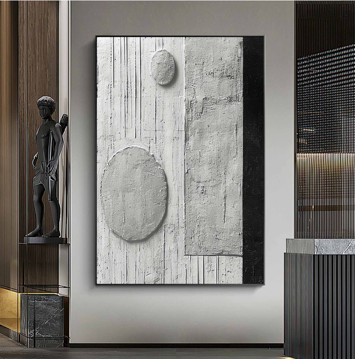 Modern White Gray 3D Plaster Circles Minimalist Texture Art Poster - Image 2