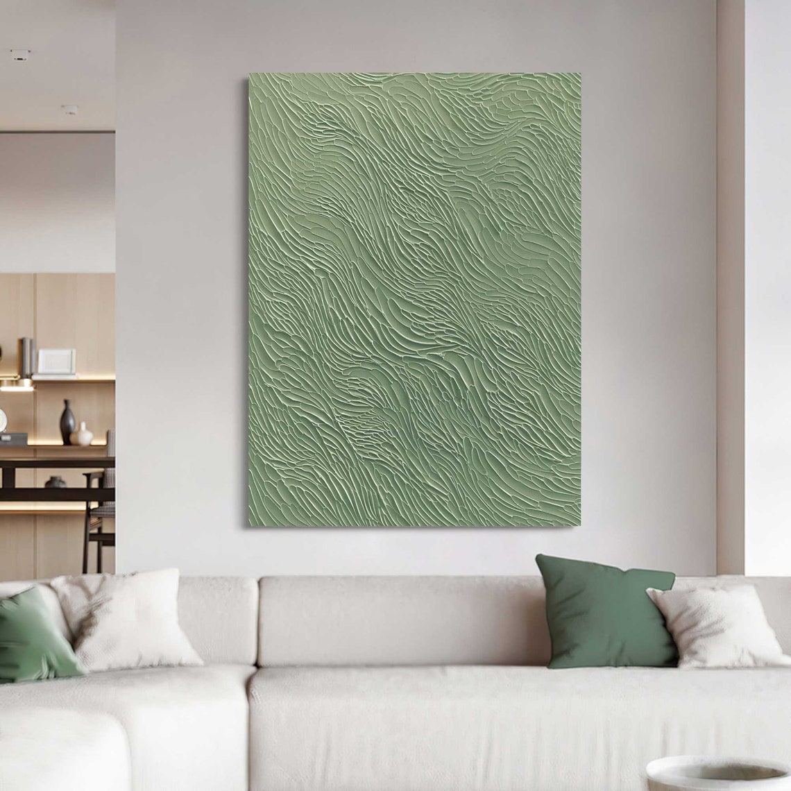 Sage Green Rolling Ocean Waves Textured Plaster Painting Poster - Image 2