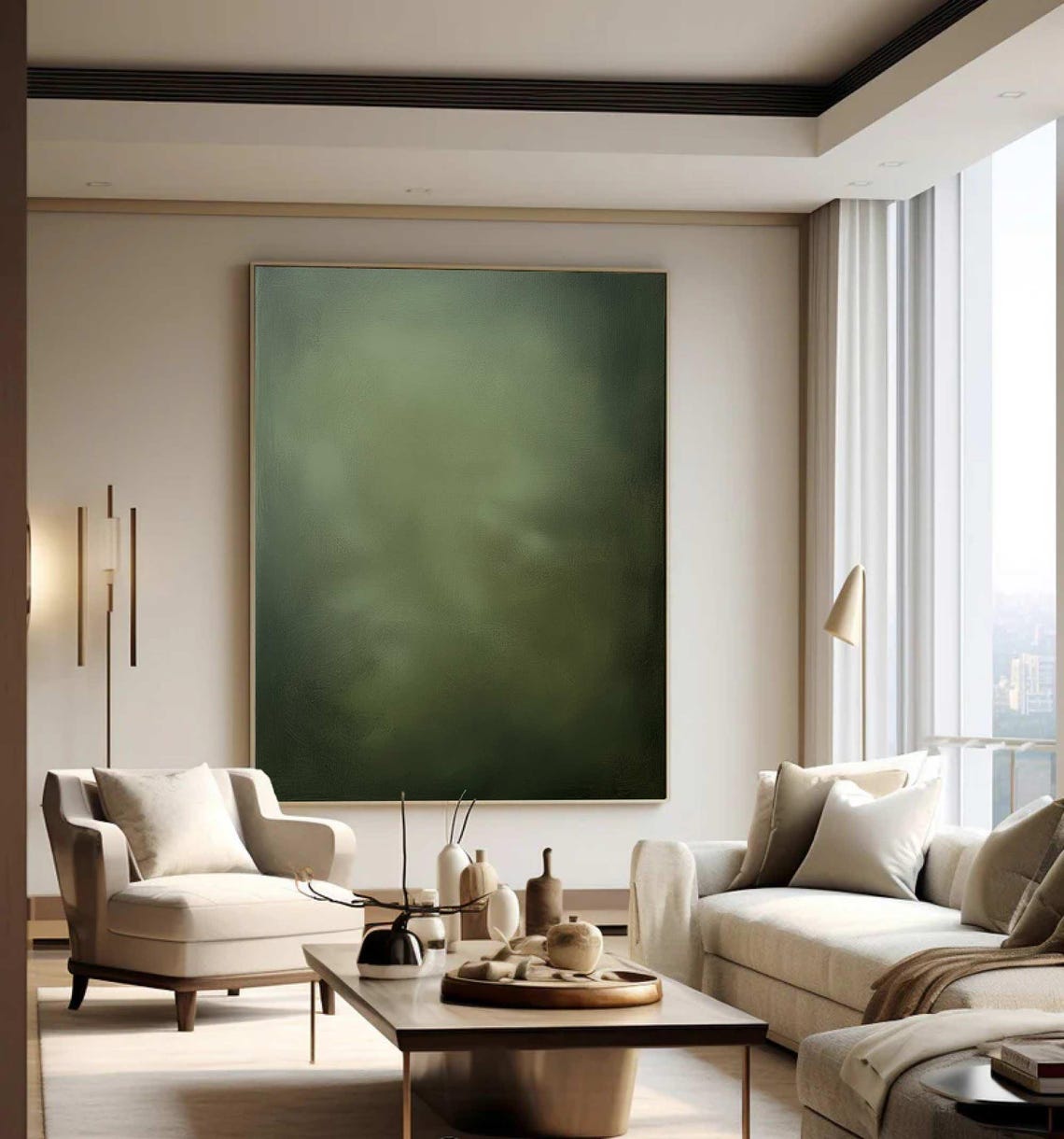 Olive Green Misty Gradient Abstract Minimalist Painting Moody Poster - Image 2