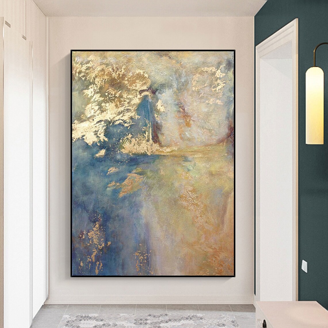 Light Blue Abstract Gold Minimalist Art Print