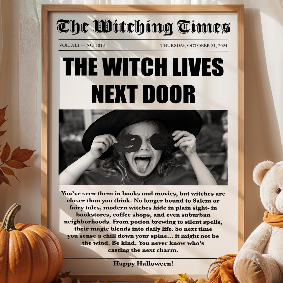 Halloween Newspaper Poster Retro Witch Decor Customizable Print Pdf Option Available