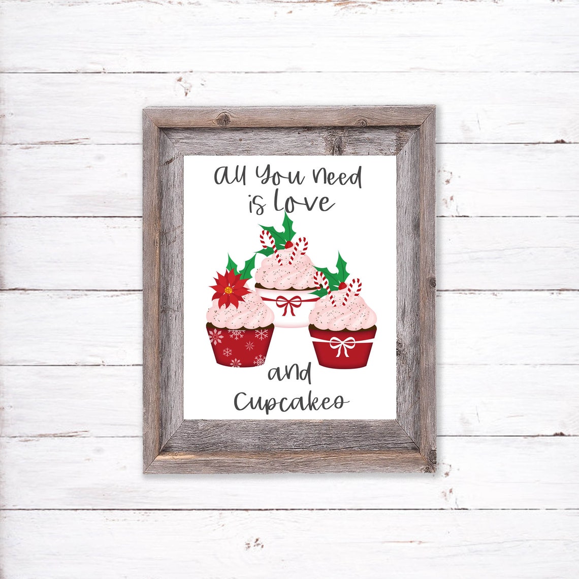 All You Need Is Love And Cupcakes Christmas Kitchen Baking Sign Poster - Image 2