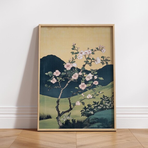 Hokusai Cherry Blossom Tree Vintage Japanese Ukiyoe Landscape Poster