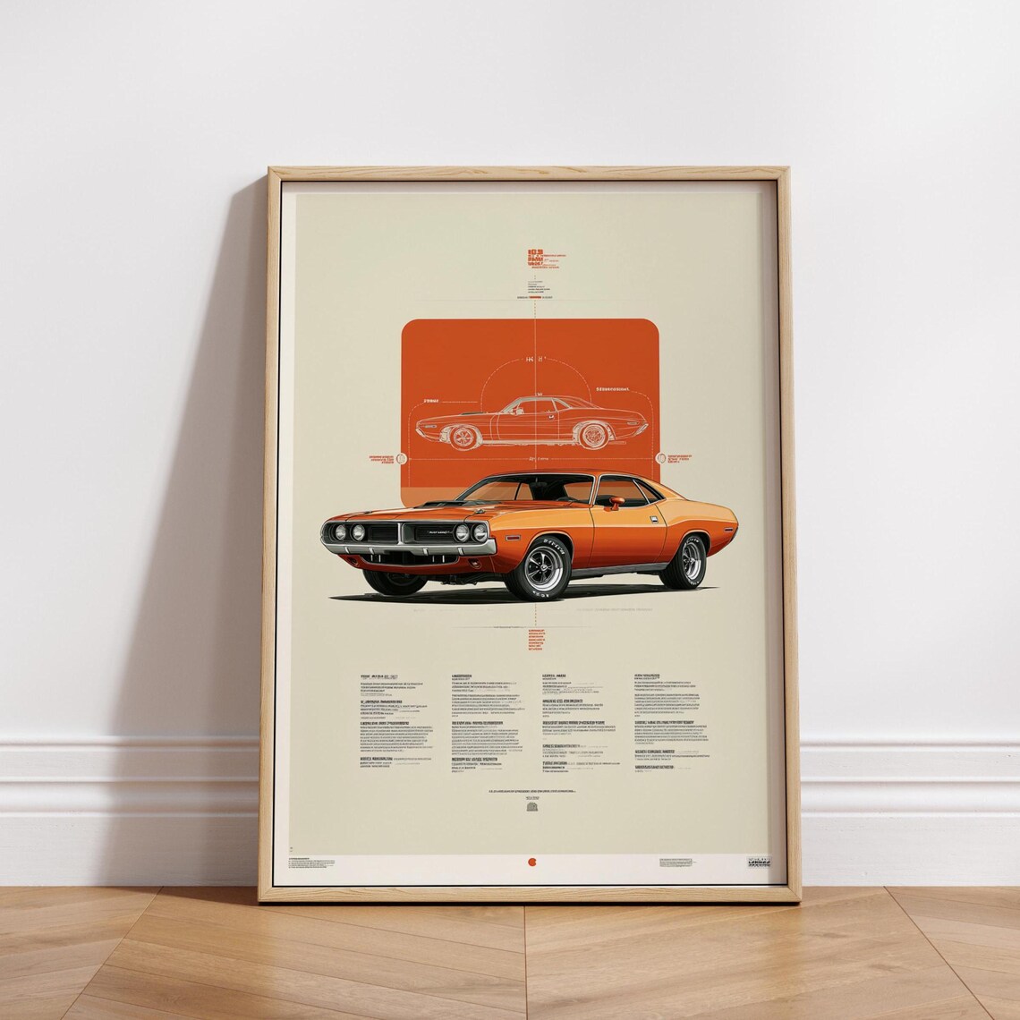 Orange Muscle Car Retro 70s Vintage Poster Print