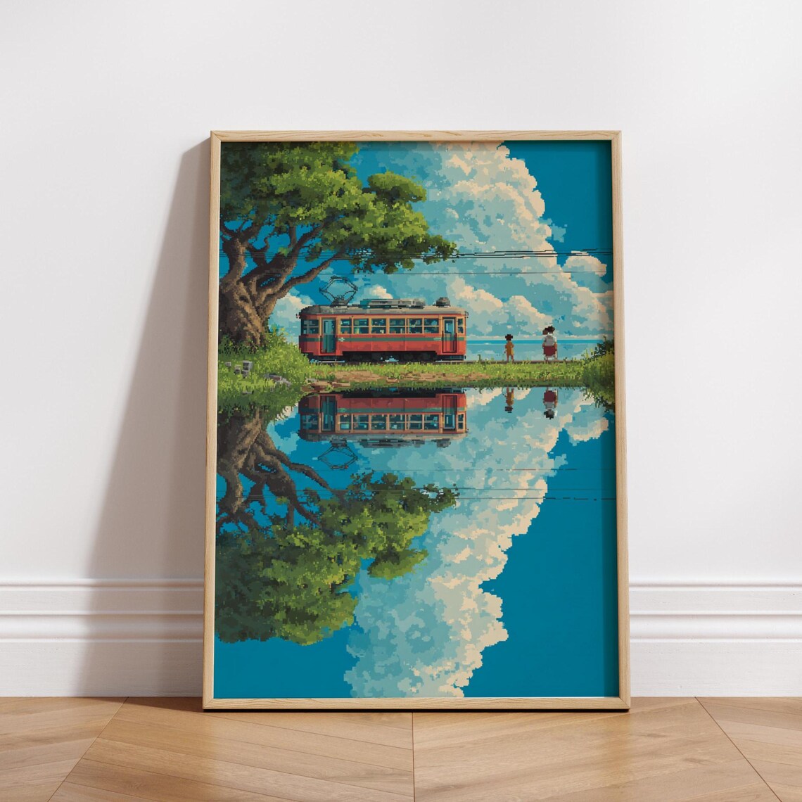Vintage 8Bit Train Poster, Retro Travel Poster