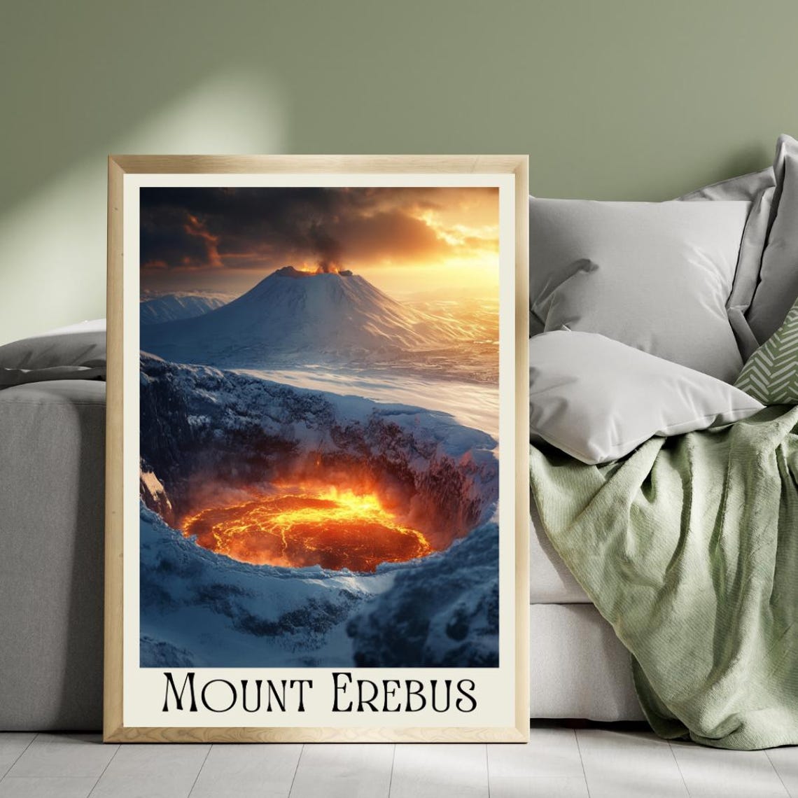 Mount Erebus Antarctica Poster with Lava Lake and Snowy Volcano