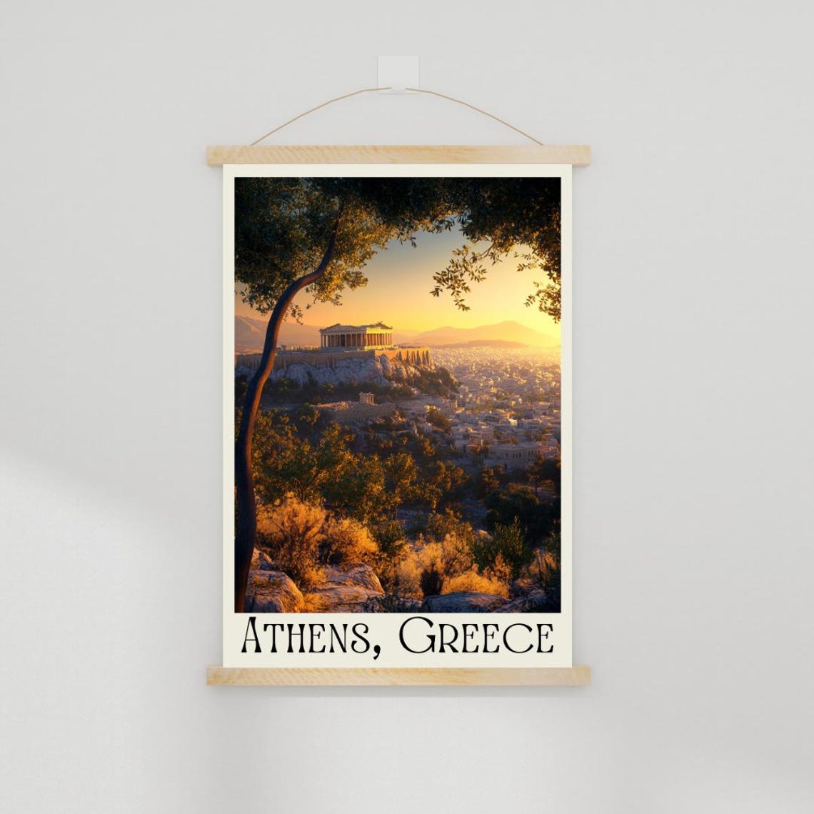 Athens Greece Travel Poster with Acropolis Sunset and Olive Trees - Image 2