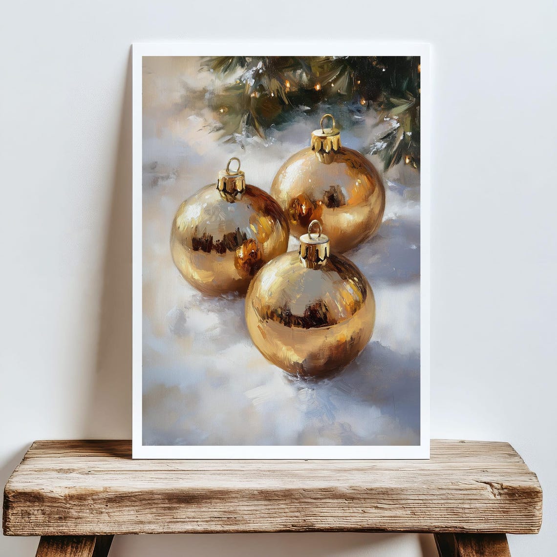 Gold Christmas Ornament Baubles Vintage Snow Holiday Still Life Poster - Image 5