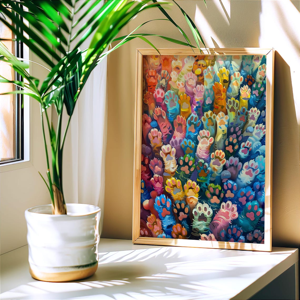 Colorful Cat Paws Rainbow Feline Abstract Painterly Pet Wall Art - Image 3