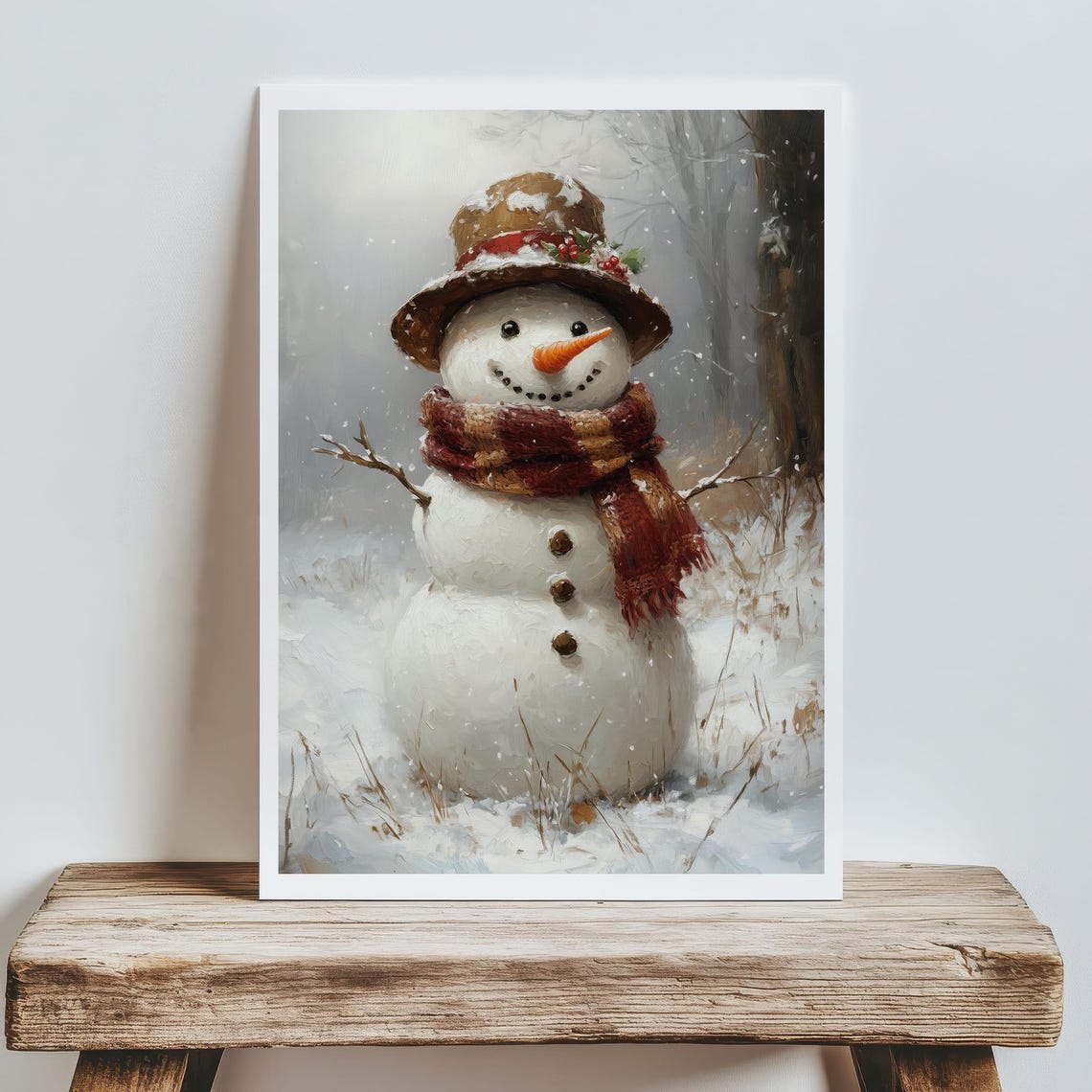 Cheerful Snowman With Red Scarf in Snowy Winter Woods Poster - Image 8