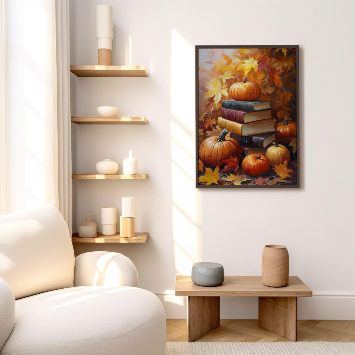 Pumpkin and Book Stack Autumn Harvest Still Life Fall Decor Art Poster - Image 8