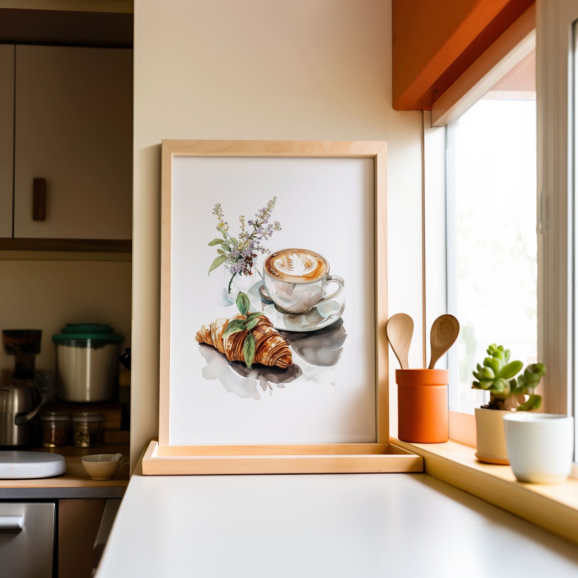 Coffee And Croissant Wall Art Print Kitchen Decor Breakfast Art Print - Image 7