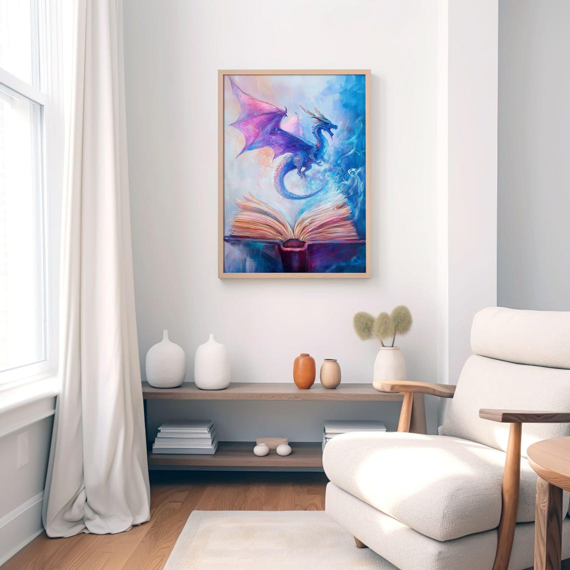 Purple Dragon Emerging From Open Book Magical Fantasy Art Poster - Image 8