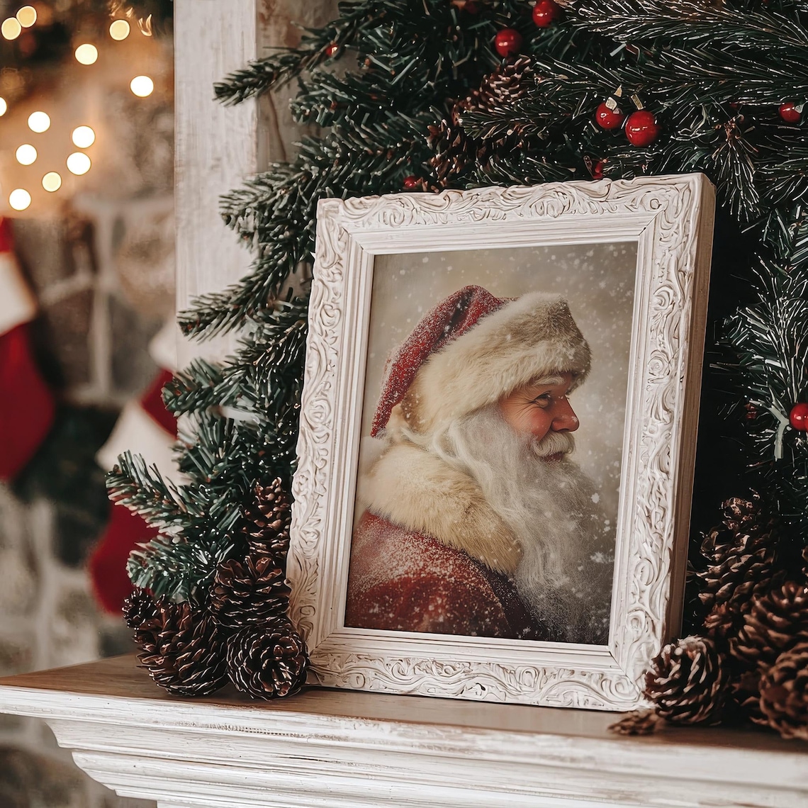 Vintage Santa Claus Holiday Art Print, Retro Decor - Image 7
