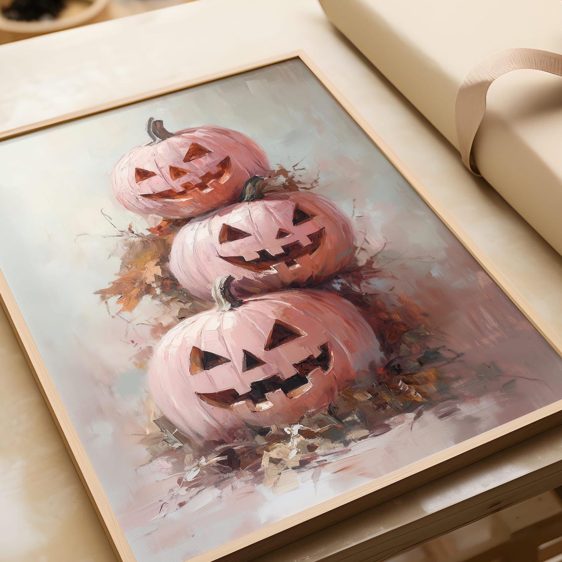 Pink Pastel Jack O Lanterns Stacked Pumpkins Halloween Poster - Image 7