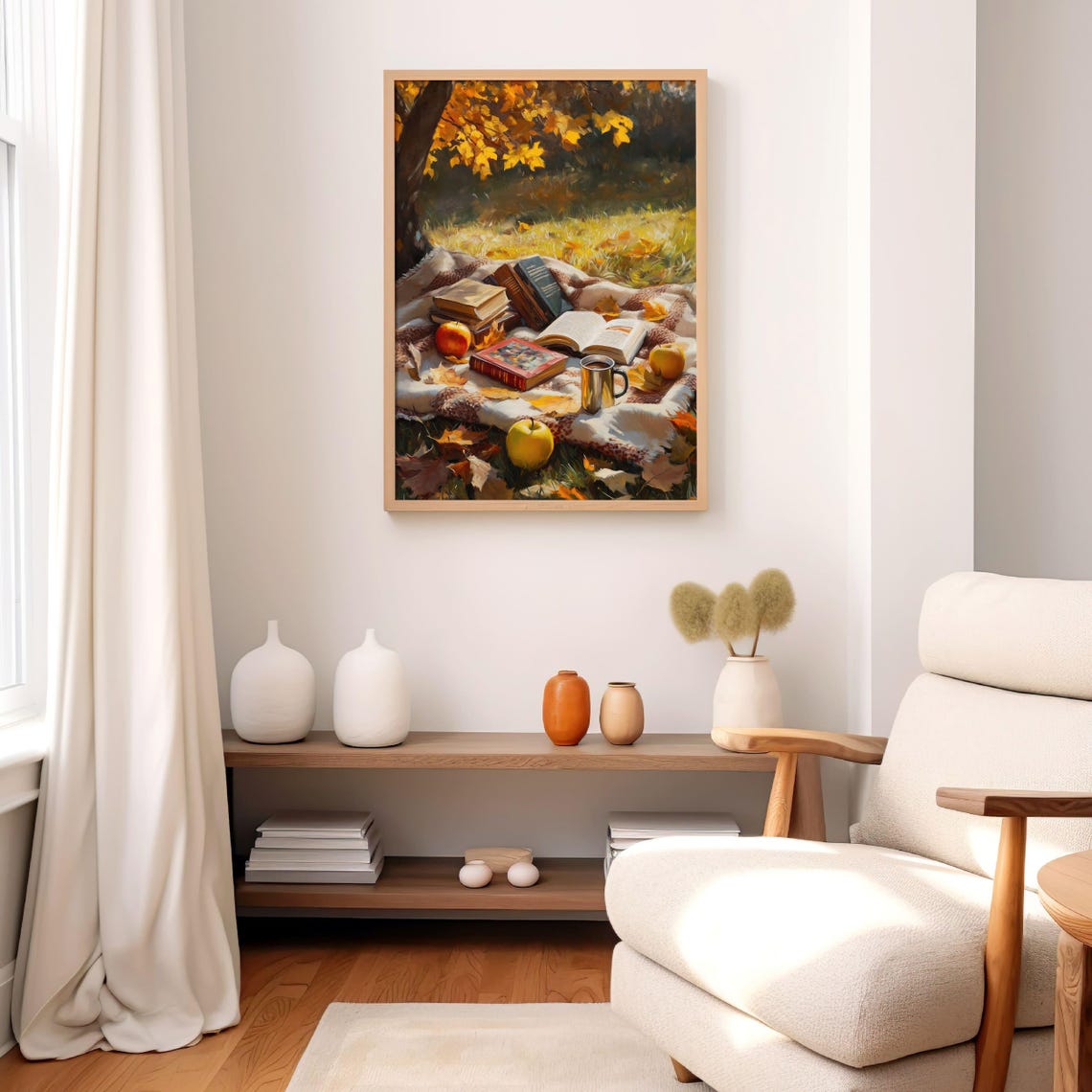 Autumn Book Picnic Under Golden Maple Tree Fall Reading Poster - Image 2
