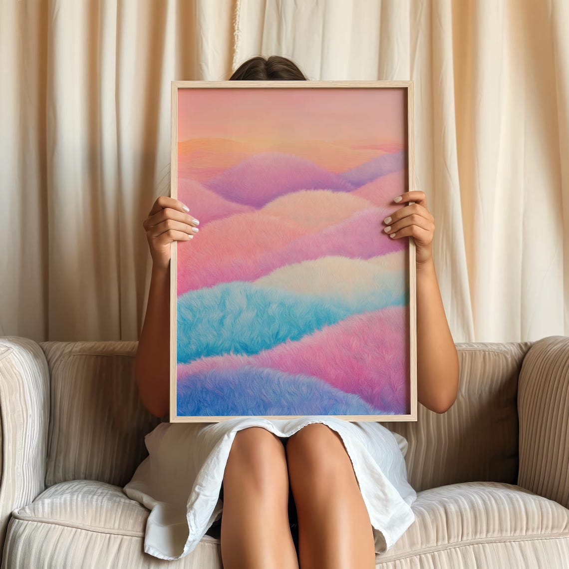 Pastel Rainbow Waves Abstract Dreamy Pink Blue Soothing Decor Wall Art - Image 2