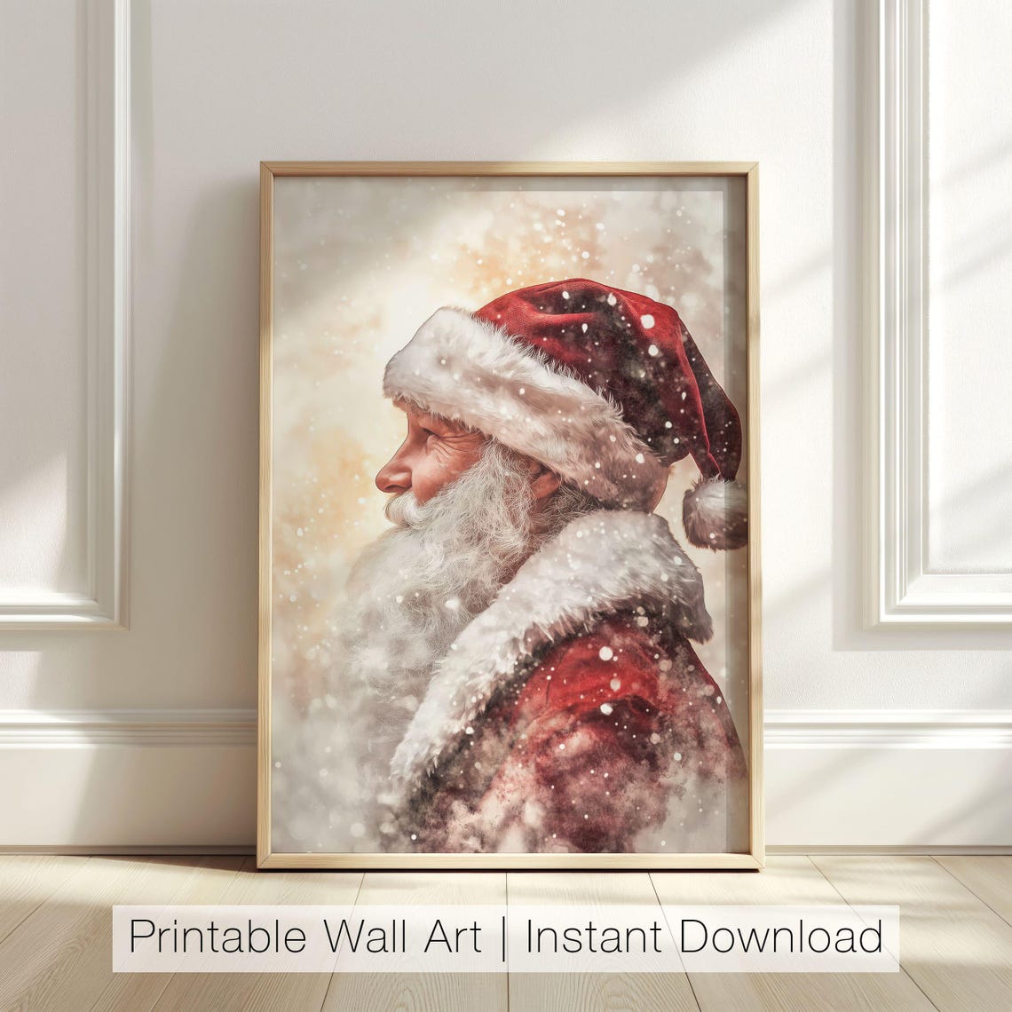 Santa Claus Profile Portrait Watercolor Christmas Art Poster