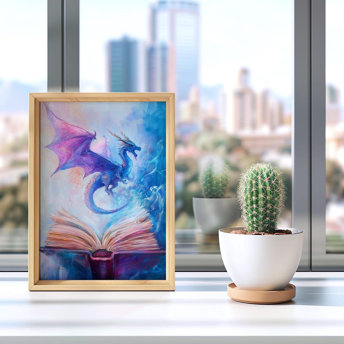 Purple Dragon Emerging From Open Book Magical Fantasy Art Poster - Image 5