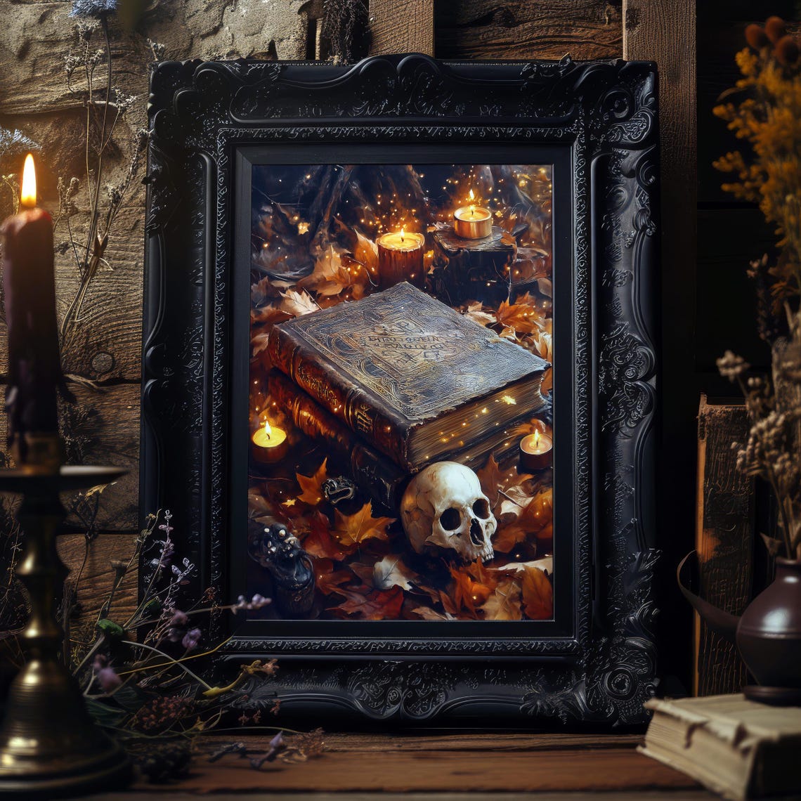 Witchy Spell Books Skull and Candles Dark Academia Art Poster - Image 5