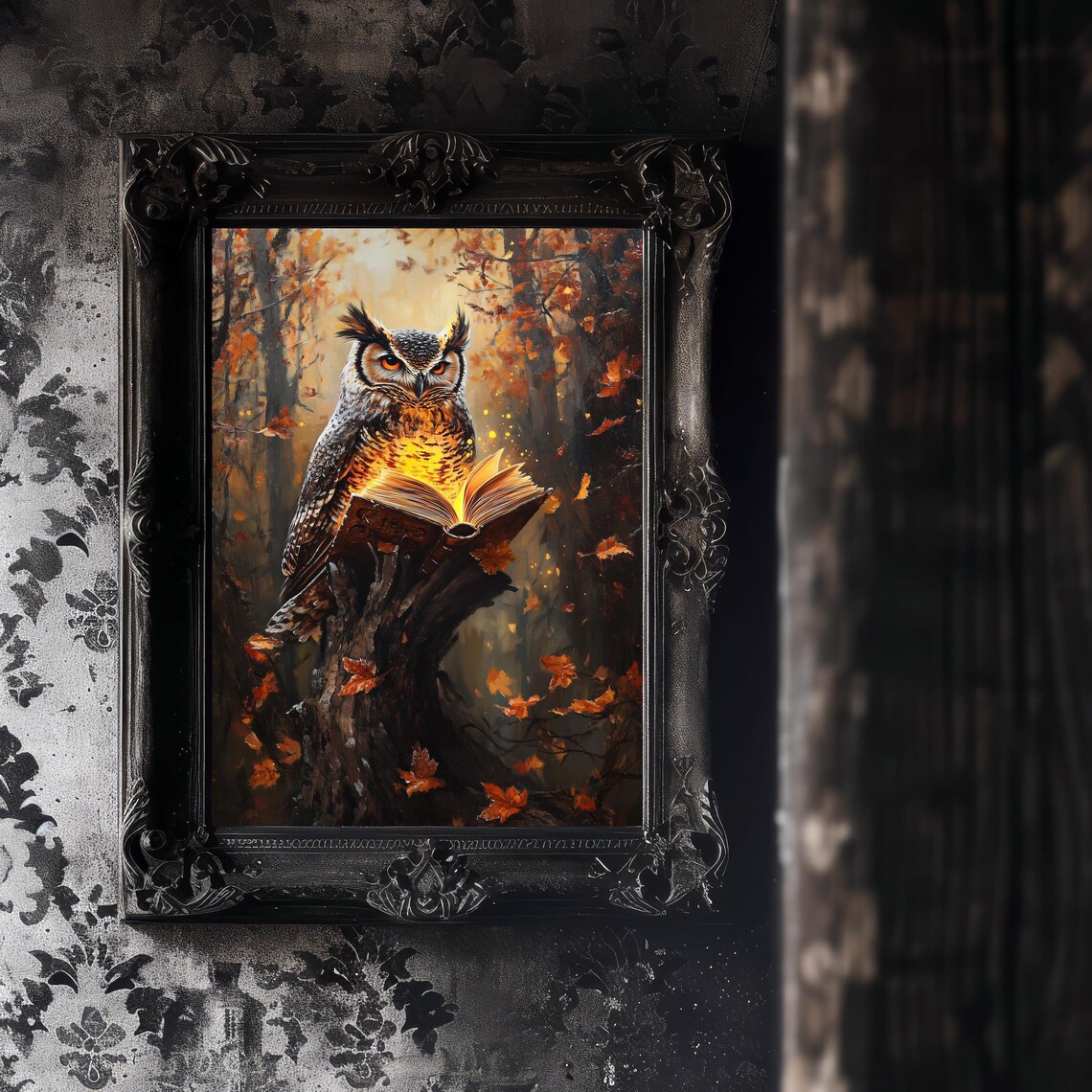 Mystical Owl With Glowing Book Autumn Forest Halloween Poster - Image 6