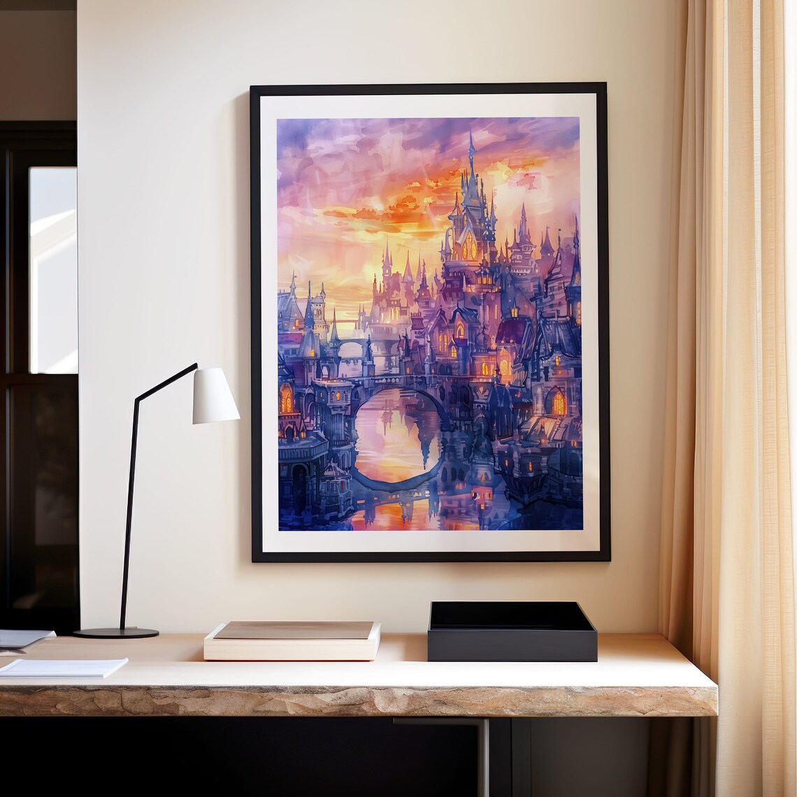 Magical Castle Watercolor Art Print, Fantasy Sunset - Image 4