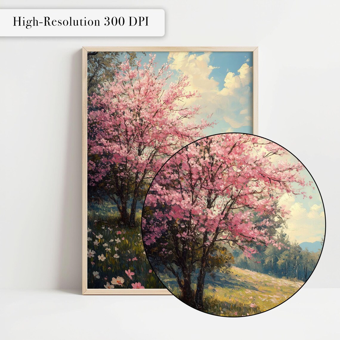 Cherry Blossom Tree Spring Meadow Wildflowers Blue Sky Peaceful Nature Poster - Image 4