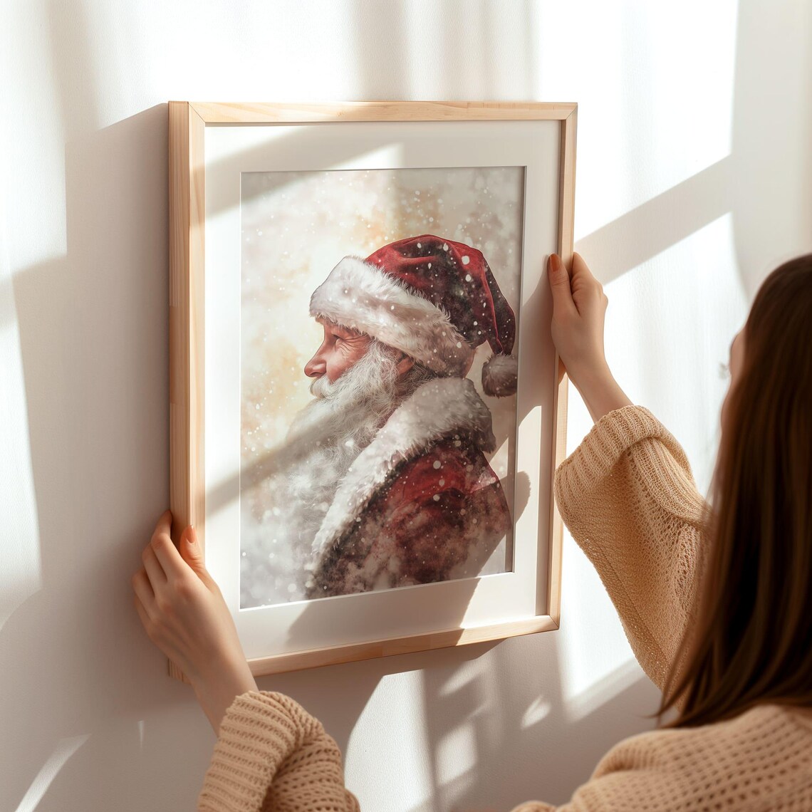 Santa Claus Profile Portrait Watercolor Christmas Art Poster - Image 4