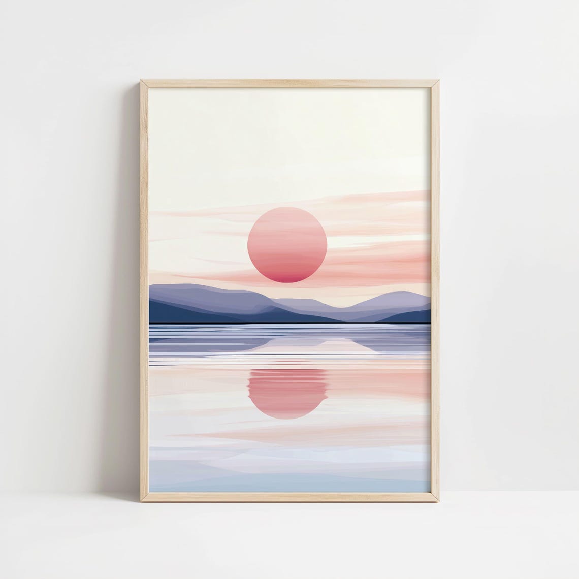 Pink Sunset Over Mountain Lake Modern Minimalist Landscape Poster - Image 8