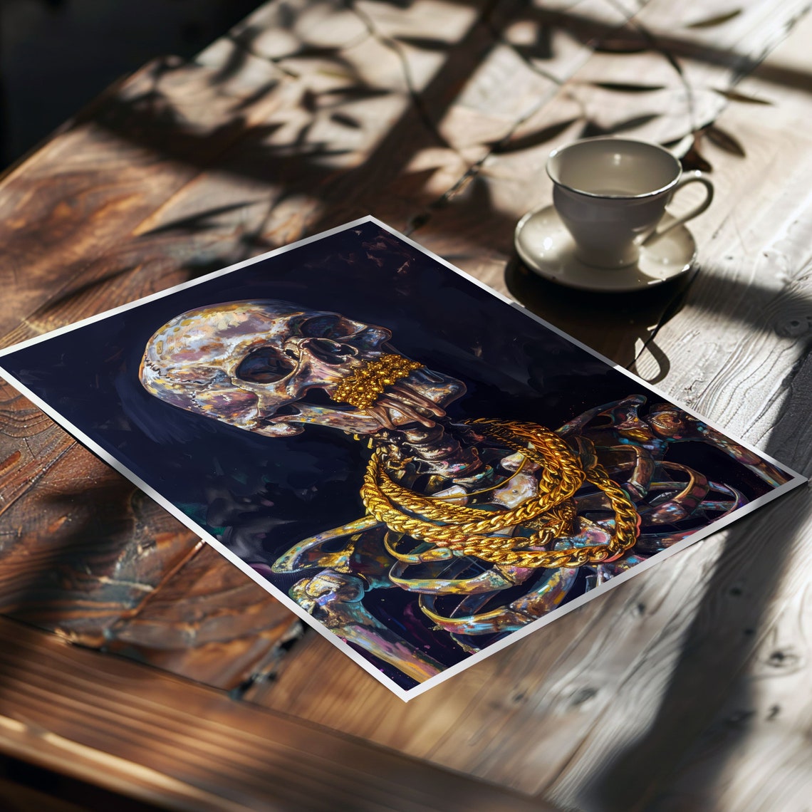 Colorful Painted Skeleton With Gold Chains Dark Fantasy Art Poster - Image 7