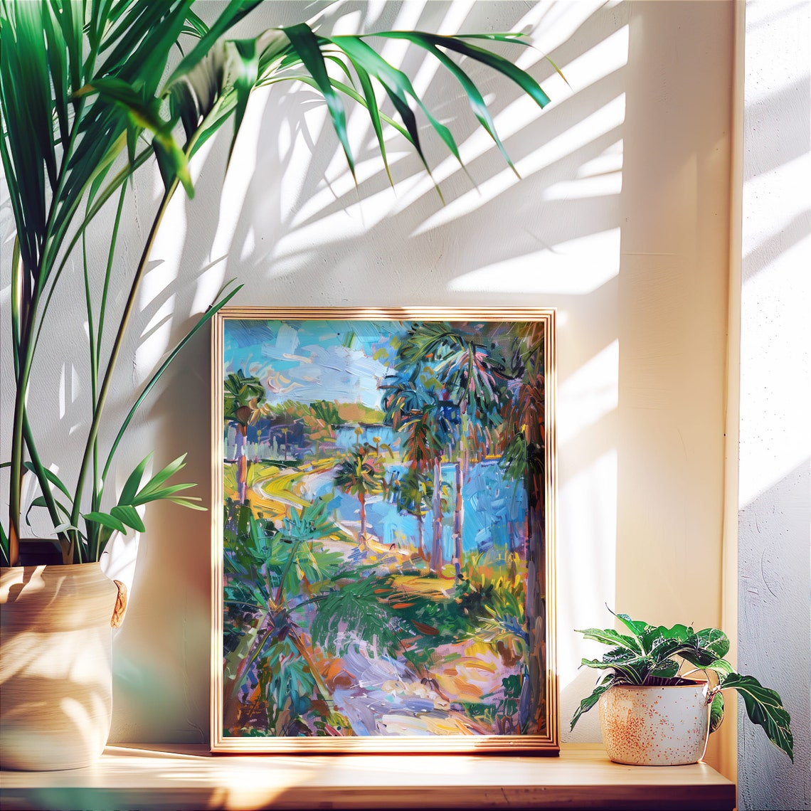 Tropical Palm Lagoon Vibrant Colorful Nature Painting Art Poster - Image 5