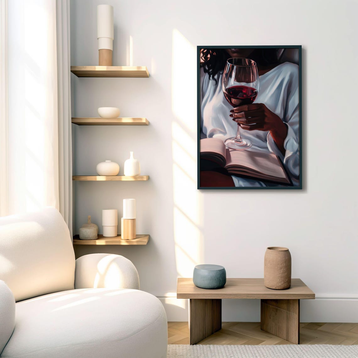 Woman Reading With Red Wine Bookish Evening Painting Gift Poster - Image 3