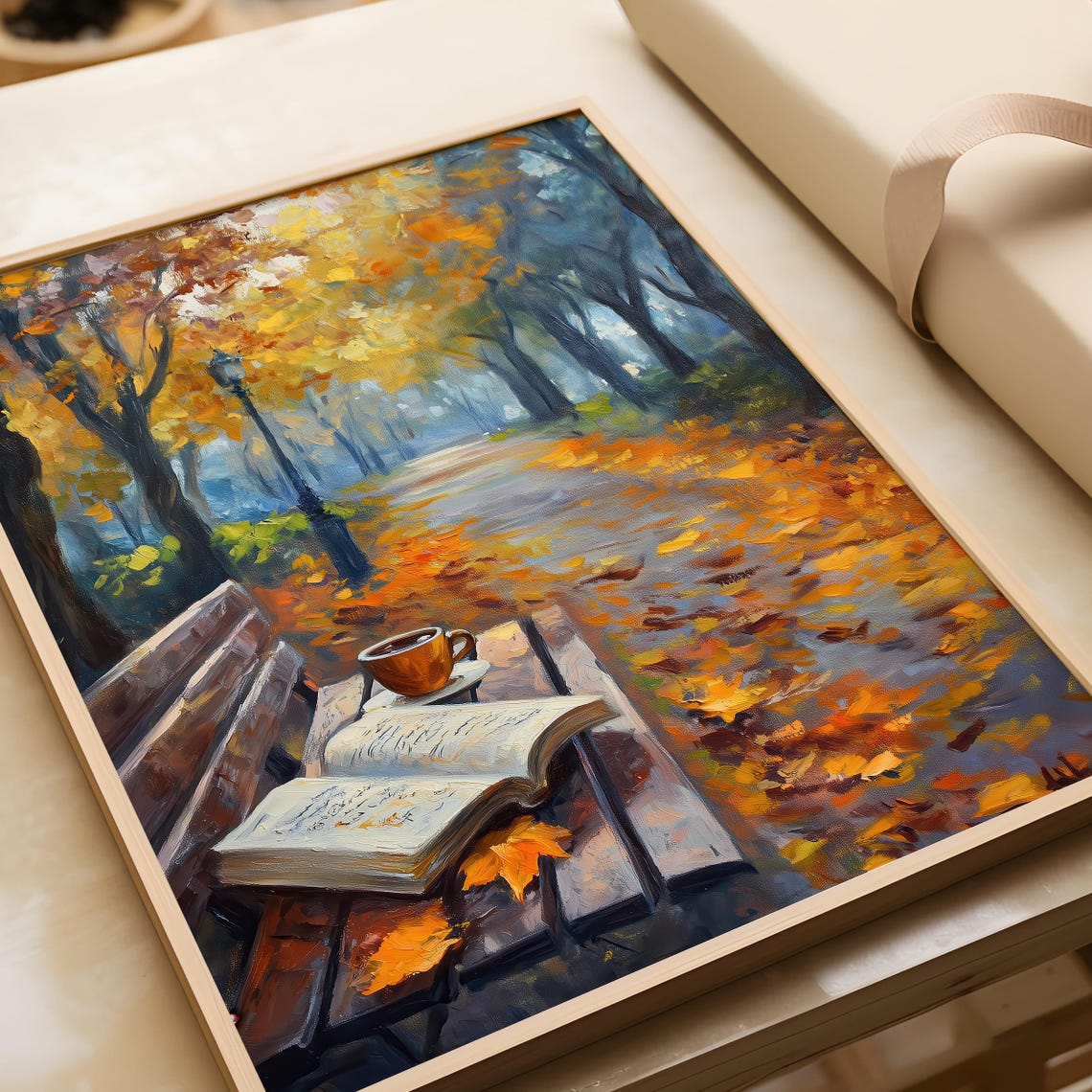 Autumn Park Bench With an Open Book and Coffee Cup Fall Poster - Image 5