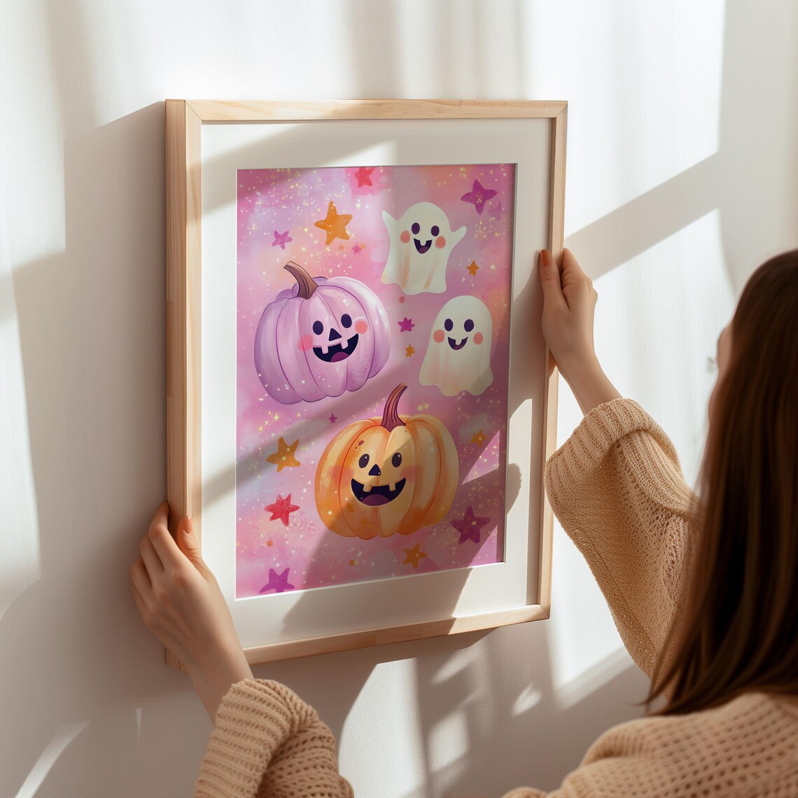 Cute Pumpkin And Ghost Halloween Art Print Spooky Halloween Wall Decor Pink Halloween Art - Image 7