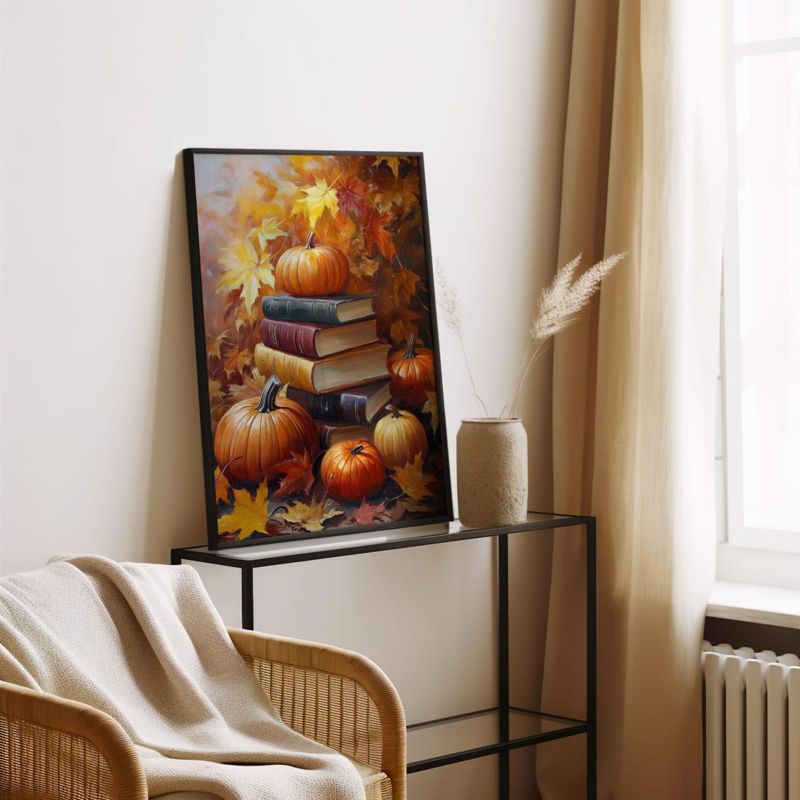 Pumpkin and Book Stack Autumn Harvest Still Life Fall Decor Art Poster - Image 4