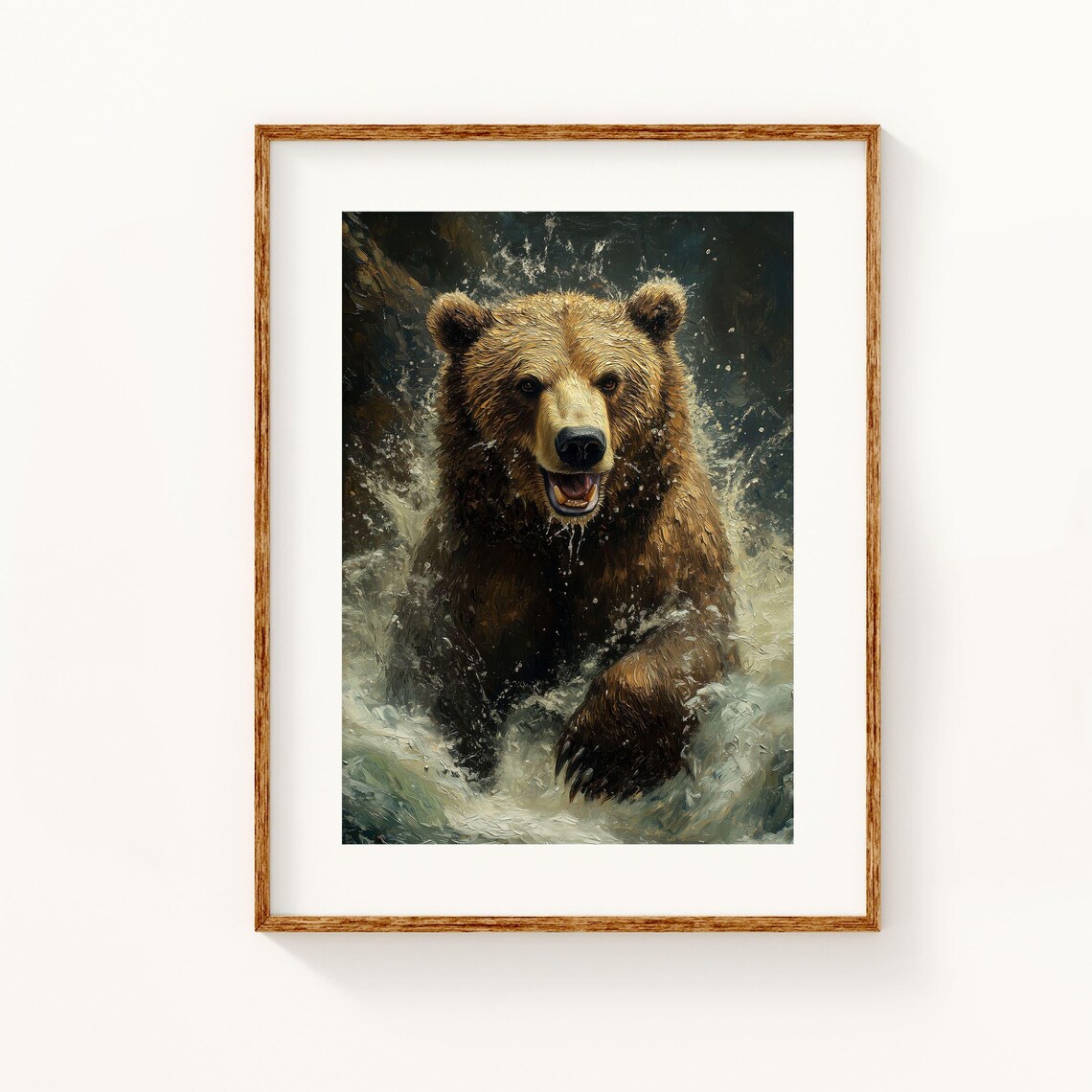 Brown Bear Splashing Water Dramatic Wilderness Wild River Grizzly Poster - Image 3
