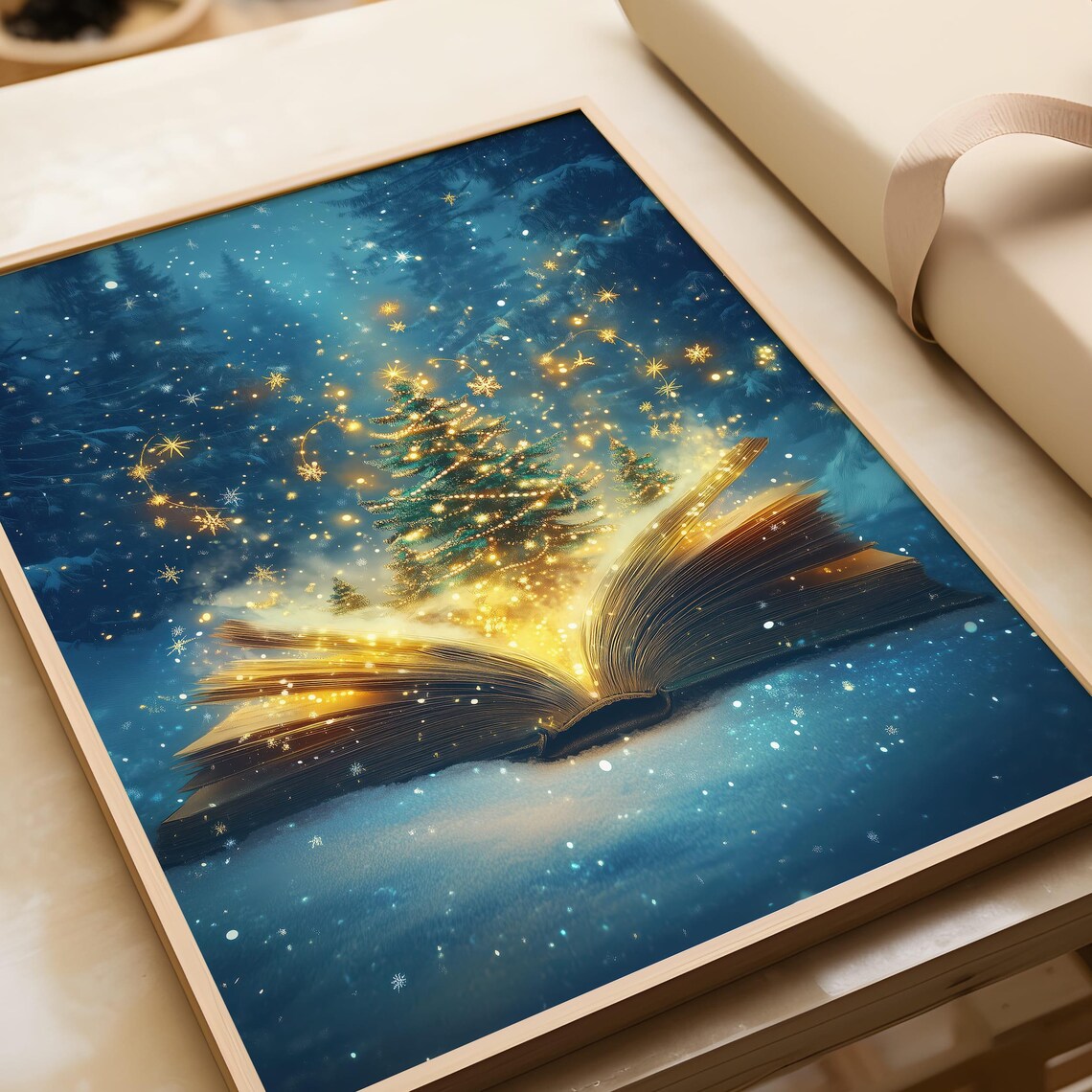 Magical Open Book Releasing Christmas Tree Winter Fantasy Decor Art Poster - Image 4