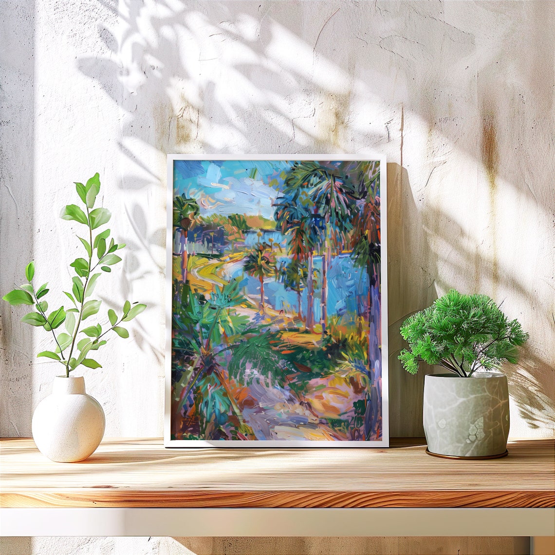 Tropical Palm Lagoon Vibrant Colorful Nature Painting Art Poster - Image 6