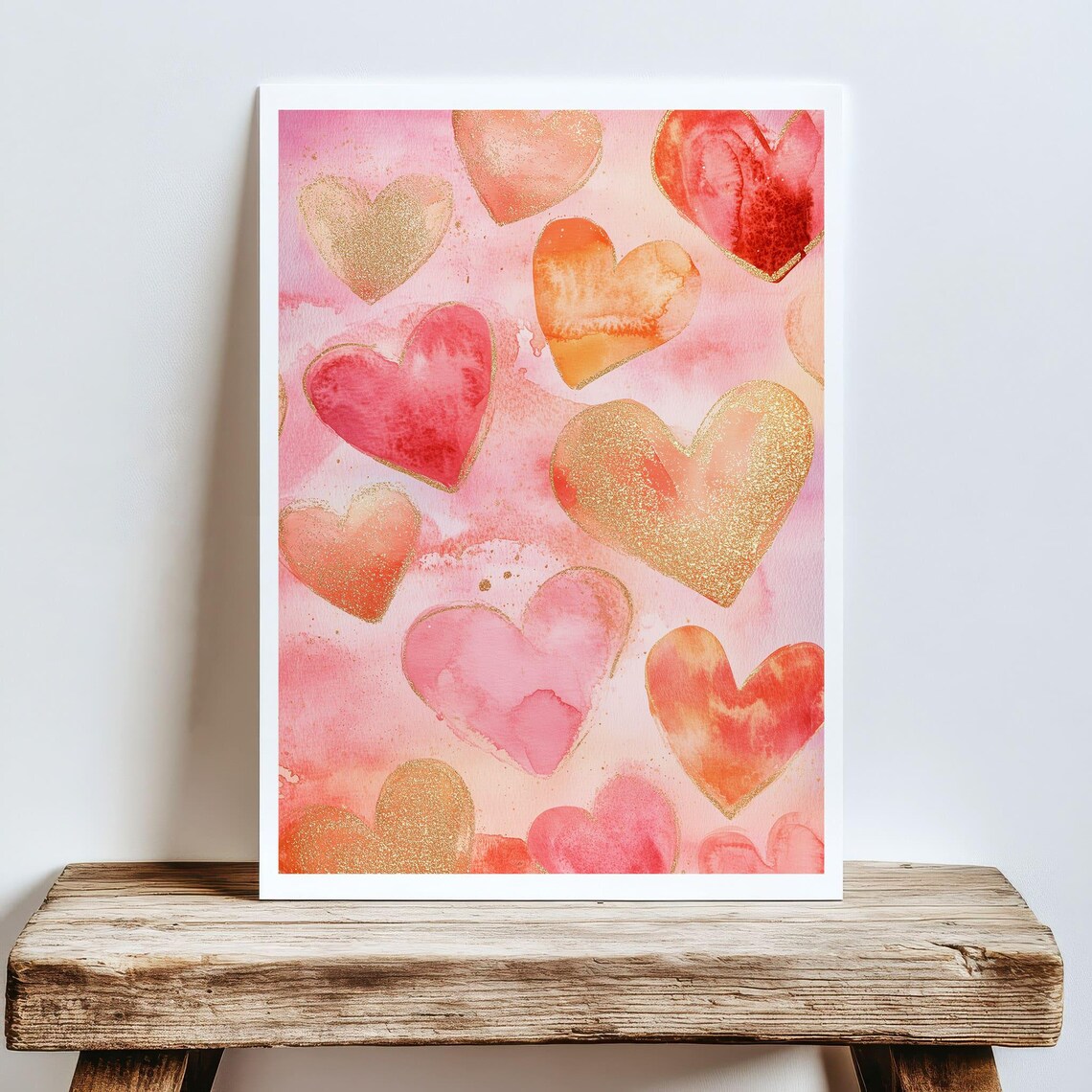 Watercolor Hearts In Pink Coral And Gold Valentine Art Poster - Image 5