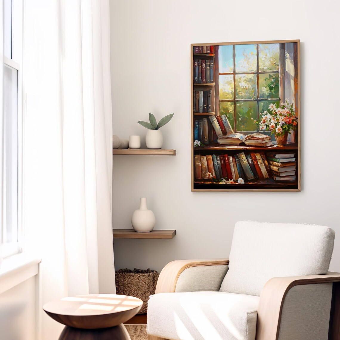 Cozy Vintage Library Art Print, Floral Bookshelf - Image 8