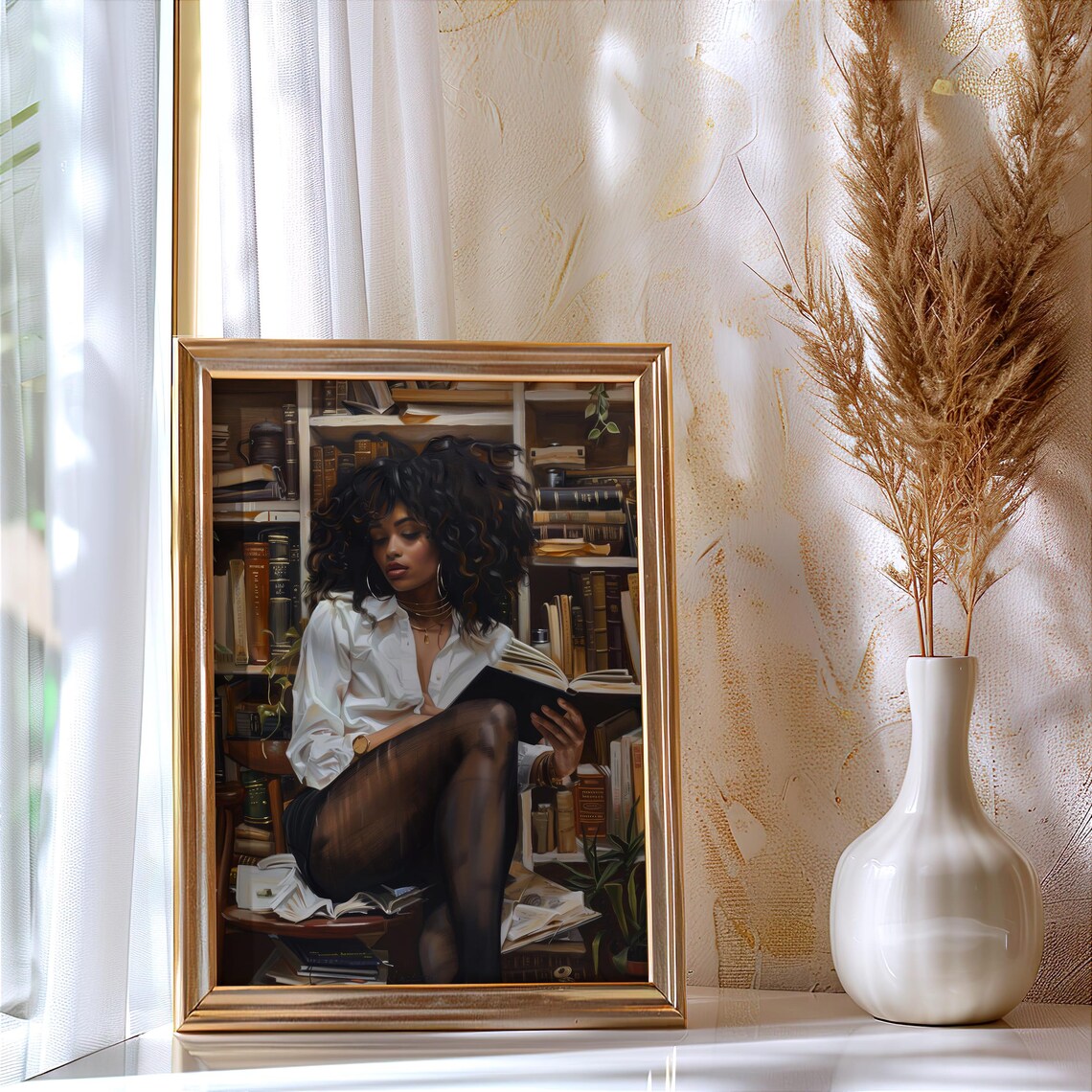 Black Woman Reading Art Print, Library Decor - Image 5
