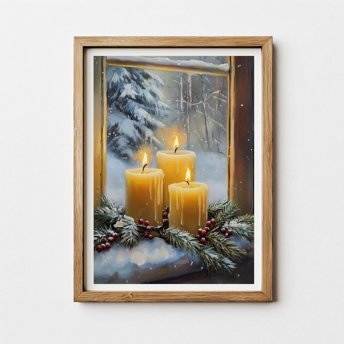 Cozy Winter Candle Window Snowy Pines Holiday Christmas Glow Poster - Image 2