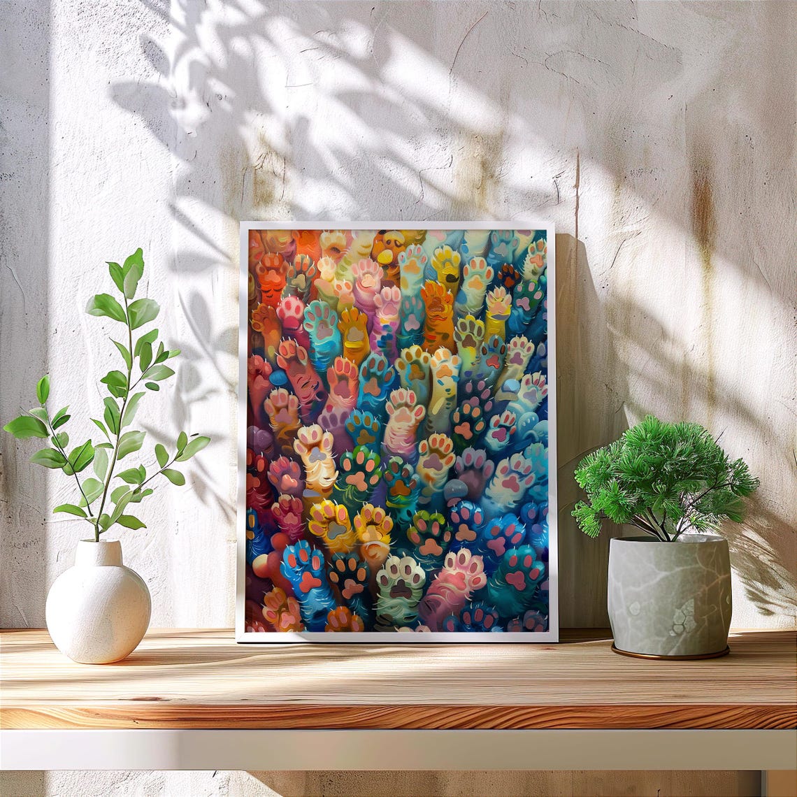 Colorful Cat Paws Rainbow Feline Abstract Painterly Pet Wall Art - Image 4