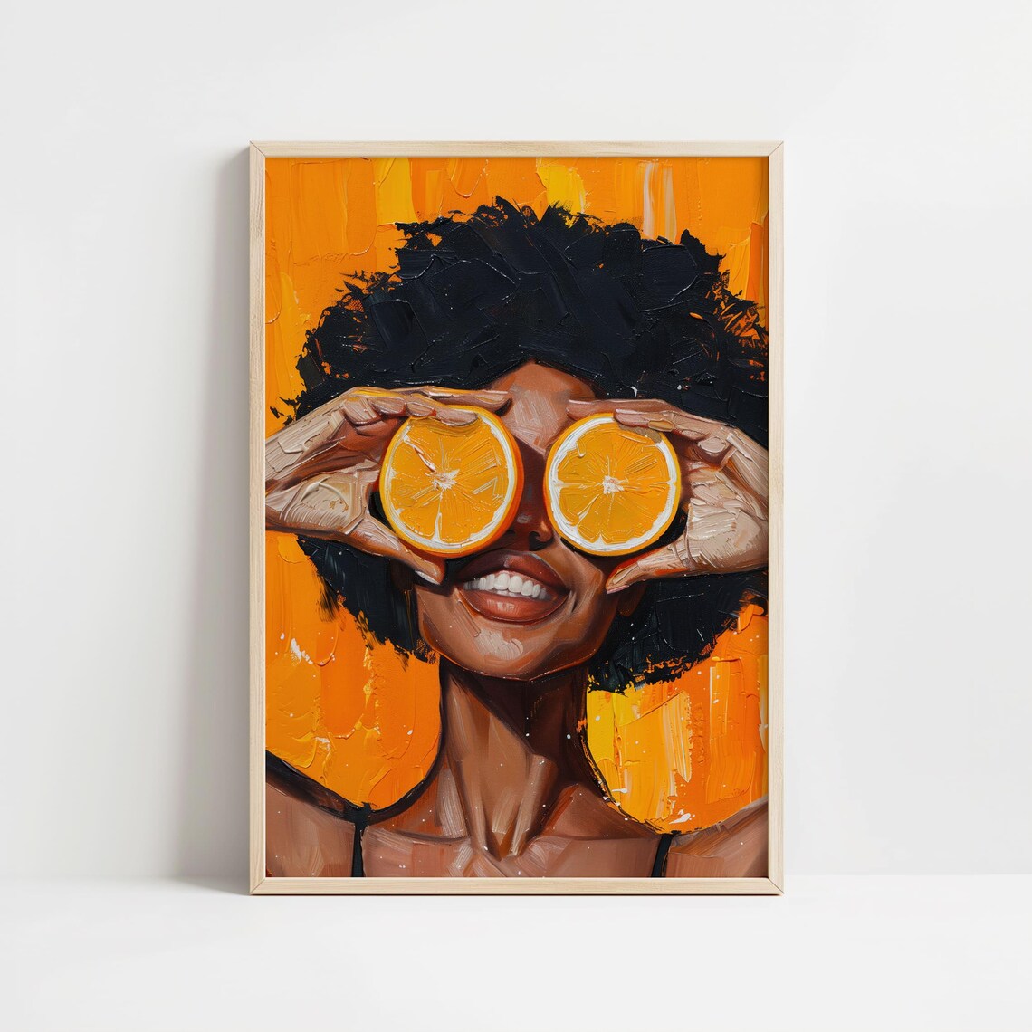 Vibrant Black Woman Holding Orange Slices Over Her Eyes Poster - Image 8