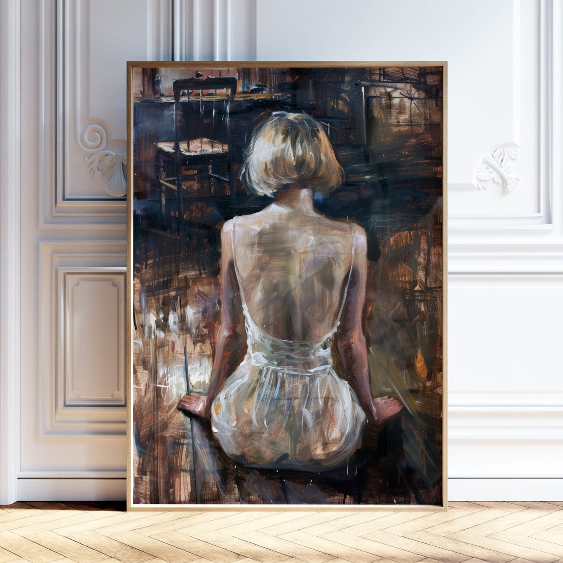 Elegant Back View Woman Portrait Feminine Wall Art Minimalist Female Decor Printable Art