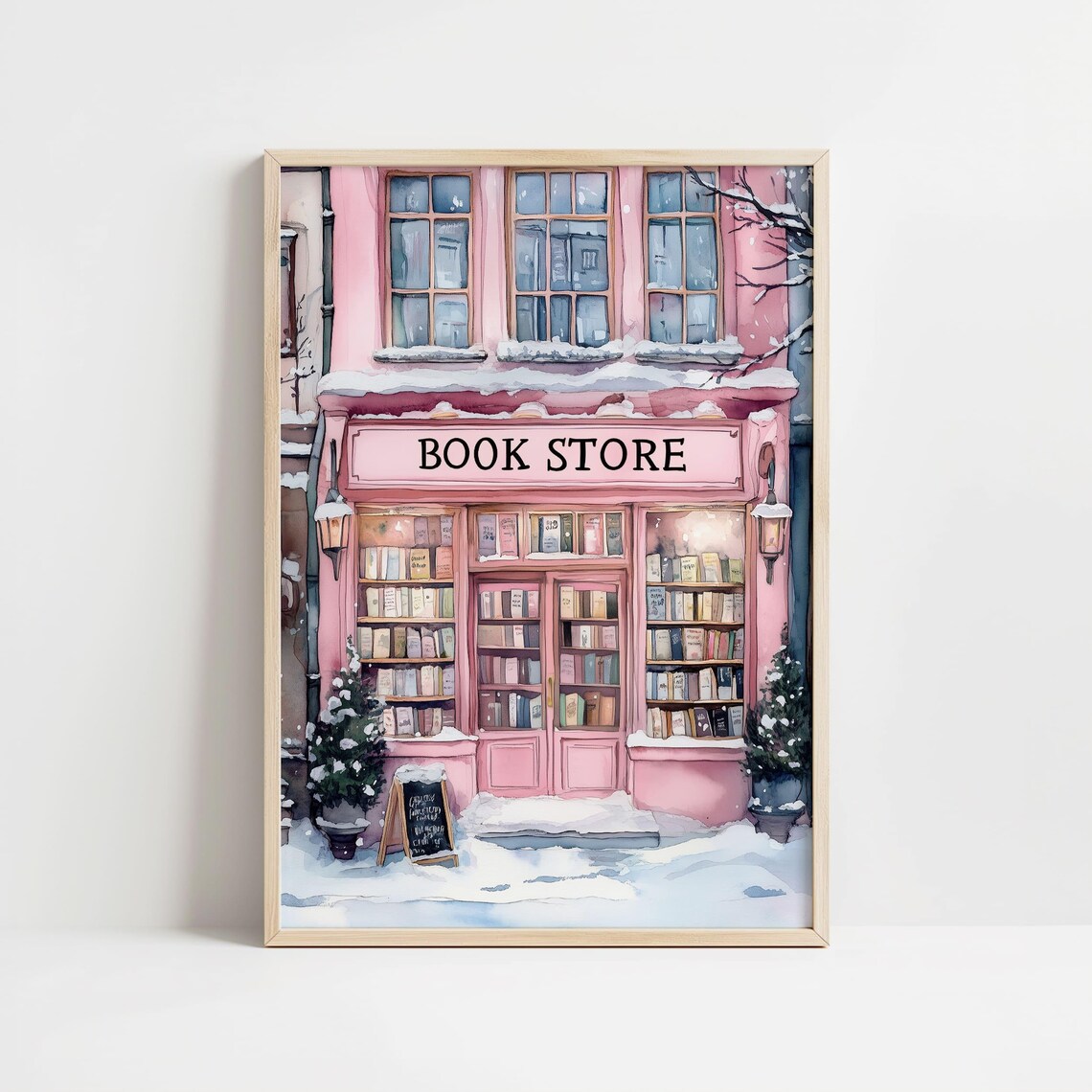 Winter Bookstore Cozy Christmas Bookshop Art Print - Image 8